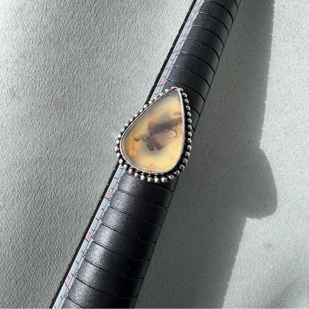 Dendritic Agate teardrop silver ring